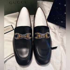 Gucci Jordaan Horsebit Leather Loafer Black Gold size 37.5 NEW w/box & dustbags